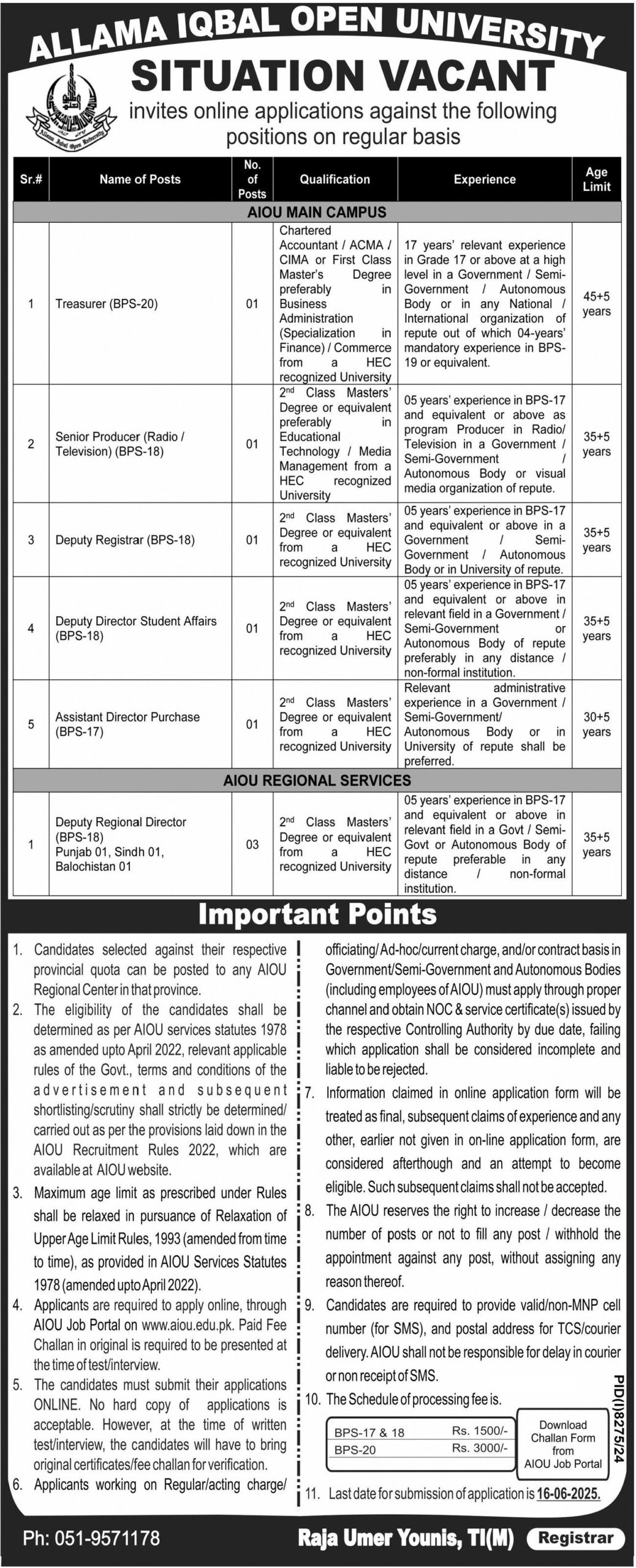 Allama Iqbal Open University AIOU Islamabad Jobs 2025