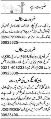 Fabricator & Electrical Technician Jobs 2025 in Lahore