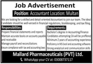 Latest Job Opening – Mallard Pharmaceuticals Pvt Ltd Multan