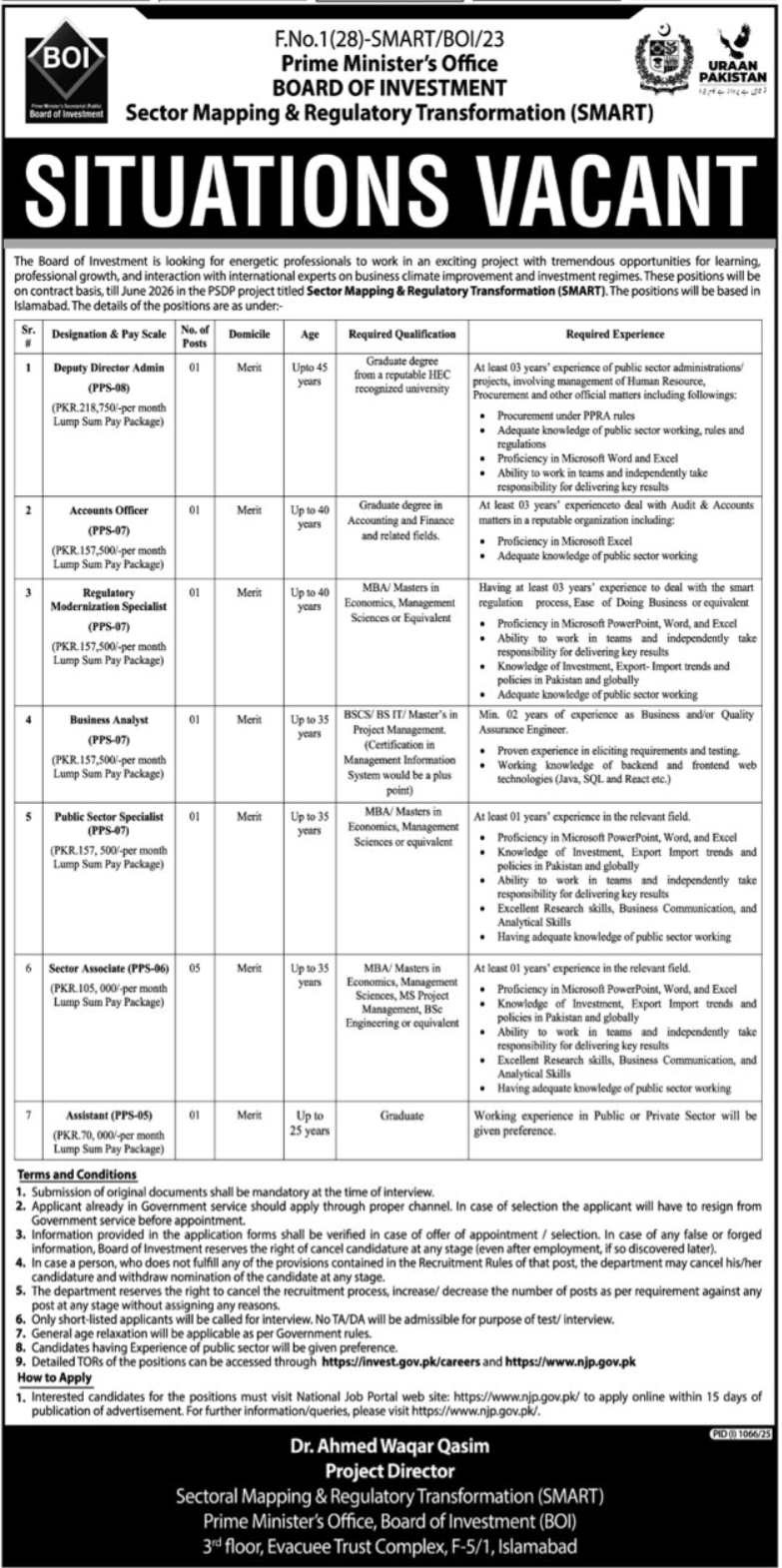 Board of Investment Islamabad Jobs Notice 2025